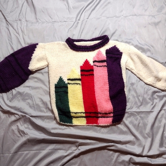 Vintage Children's Hand Knitted Long Sleeve Crayon Sweater - Picture 1 of 8